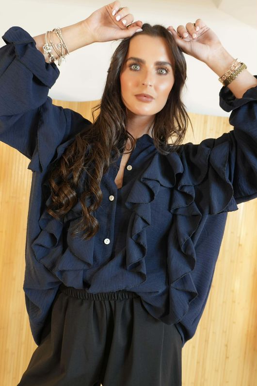 Stevie Ruffle Blouse Navy